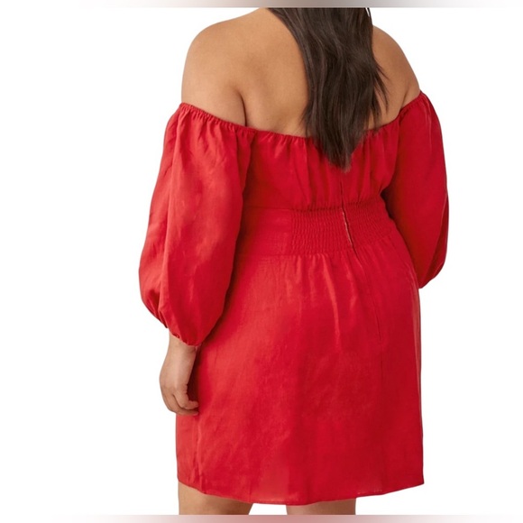 Reformation Kathryn Cherry Red Linen Off-Shoulder Mini Dress Plus Size 22 NWT - Picture 2 of 7